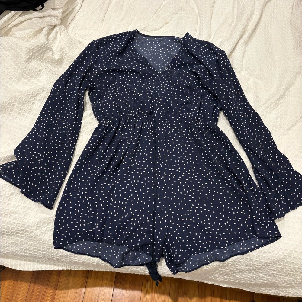 Navy polka dot romper